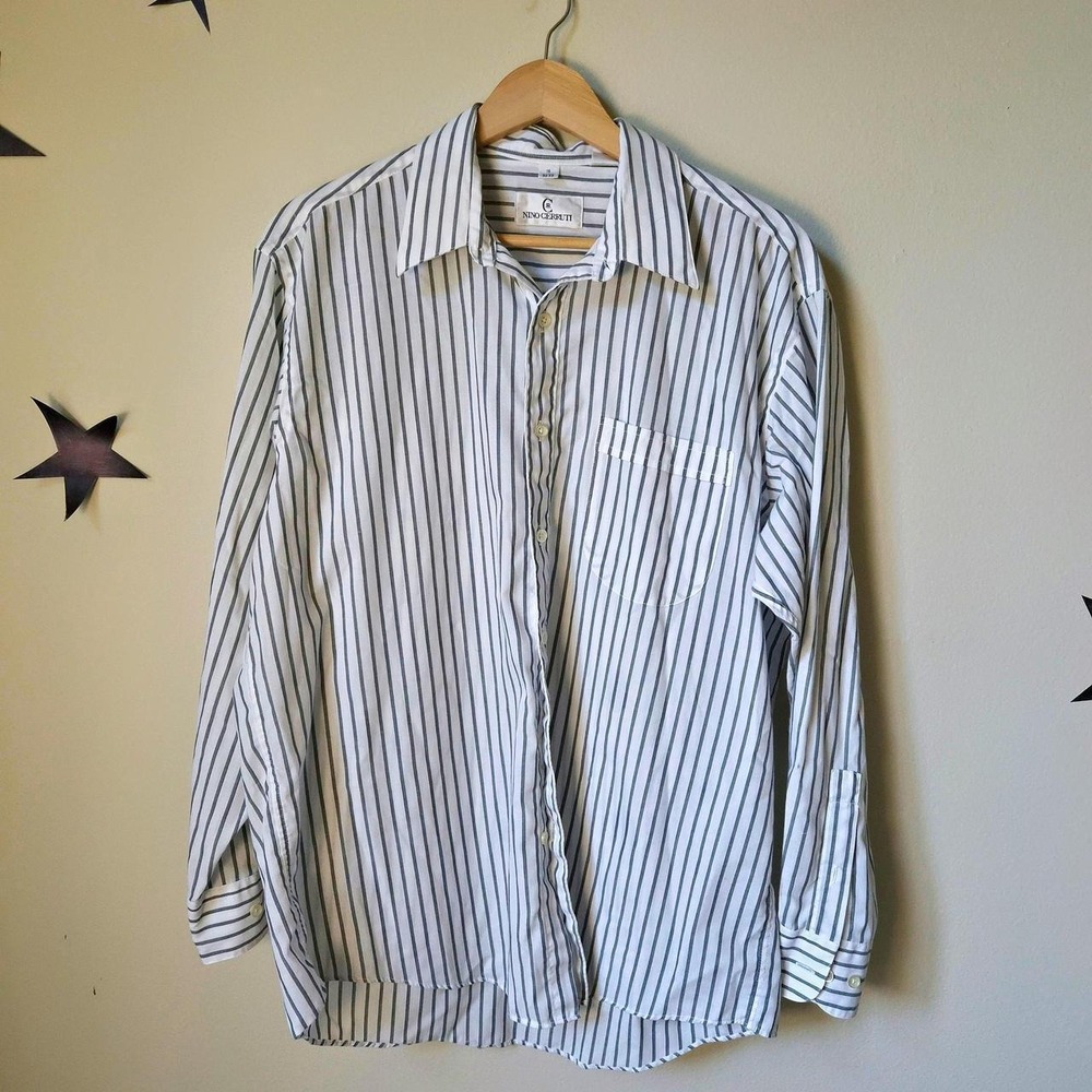 Vintage Nino Cerruti Striped Button Down Mens 16 32/33 Cotton Dress Shirt Casual
